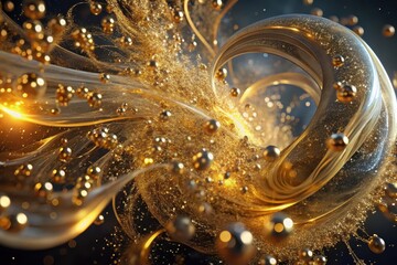 Fototapete - Swirling golden particles create a mesmerizing dance of light in a vibrant abstract composition Generative AI