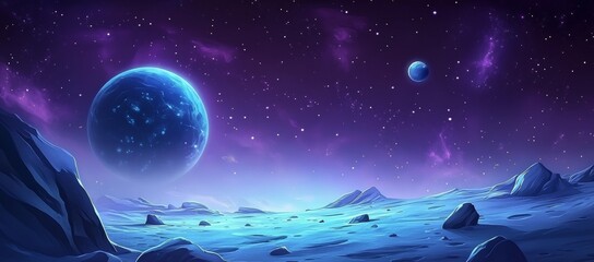 Wall Mural - a cartoon illustration of a blue cosmos adventure gui design showcases the background of an outer sp