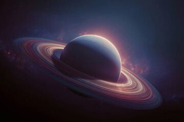 Wall Mural - The planet Saturn, its mesmerizing rings shining against the darkness of space. The celestial body presents a striking visual.