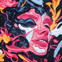 Poster - Abstract artwork of a face. Vibrant colors and fluid forms create a unique perspective. Could be used for digital art prints or graphic design projects.