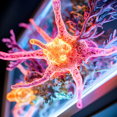 Poster - a vibrant artistic representation of a neuron structure. this image could enhance educational materi