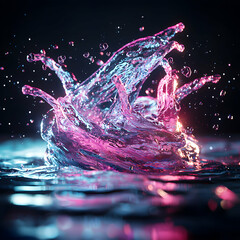Poster - a vibrant water splash illuminated with purple and blue hues. great for modern art designs or as a d