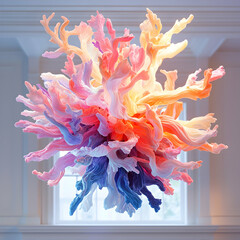 Poster - Abstract colorful sculptural installation. Ideal for modern art galleries or as a focal point in a contemporary home setting to add vibrancy and artistic flair.