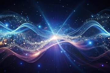 Poster - Light waves dance in a cosmic symphony of colors in a mesmerizing display of the universe's beauty and energy Generative AI