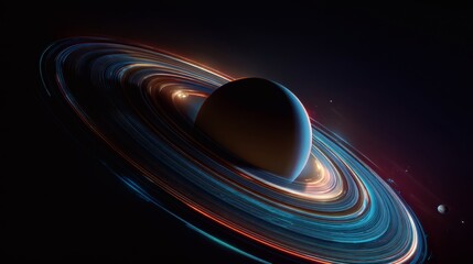 Wall Mural - A mesmerizing depiction of a planet with captivating rings, set against a deep, mysterious cosmic backdrop