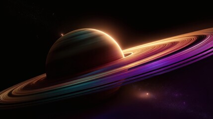 Wall Mural - A breathtaking view of Saturn with its mesmerizing rings, set against a dark background