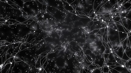 Poster - Abstract picture of white particle with sparkle atom style design connect and flow show energy dynamic represent connection of star in universe or dust atom in space with mysterious scene. AIG53.