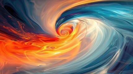 Poster - Abstract composition with intertwined orange and blue curves on a dark background. Background image of digital wave with swirling patten and vibrant color. Overlapping curving line pattern. AIG51.