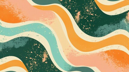Fototapete - Abstract wavy lines with orange, green, and beige hues. Abstract image of vibrant color overlapping liquid or fluid. Digital artwork for design and print. Vibrant and dynamic concept. Ink. AIG51.