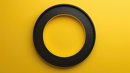 Fototapete - Golden rings on a textured black surface. Luxury and elegance concept. Abstract art of contrast color with black and yellow with circle shape. Digital artwork of shape place on dark background. AIG53.