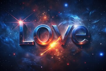 Poster - Celestial love shines brightly in a vibrant cosmic landscape filled with swirling galaxies and glowing stars at night Generative AI