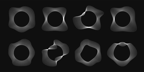 Poster - Set of round curved frames with dynamic wavy stripes
