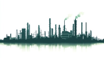 Aufkleber - Industrial complex silhouette, reflected in water