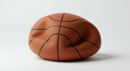 Poster - Deflated Basketball Close Up on White Screen Backdrop Symbolizing Lost Championship Game Failure and The End Of a Season Representing Damage Reuse Recycle In Studio Setup
