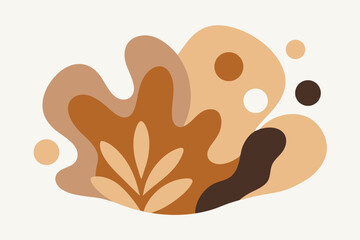 Poster - Vector illustration of abstract shapes and foliage in warm colors showcasing a harmonious blend of organic forms and natural elements