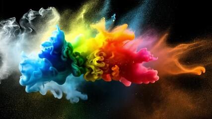 Poster - vibrant colors swirl in dynamic explosion of paint, showcasing blue, green, and yellow hues against 