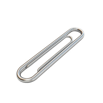 Highly detailed, digitally rendered illustration of a silver paperclip, highlighted by  lighting.  It's a modern and clean design, focused on form and shape.