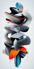 Poster - Abstract art, grey forms, stacked, city background, design element