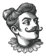 © Meli - Vintage Hand-Drawn Illustration of a Man with a Mustache and Collar