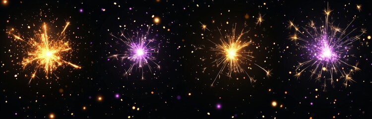 Poster - A modern realistic illustration set isolated on a transparent background showcases bright burning firework, welding fire, holiday party, birthday celebration, and festival firecracker, complete with