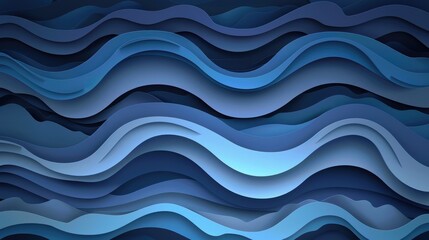 Poster - Layer blue paper cut texture. Abstract wavy pattern design. Background image of gradient blue color with wavy pattern. Background image of gradient paper cut with wavy texture. Ocean concept. AIG51.
