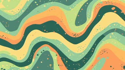 Fototapete - Abstract wavy lines with orange, green, and beige hues. Abstract image of vibrant color overlapping liquid or fluid. Digital artwork for design and print. Vibrant and dynamic concept. Ink. AIG51.
