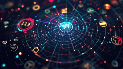 Poster - Abstract digital interface with circular patterns and glowing lines. Abstract image of digital artwork of portal hologram. Technology innovation concept. Digital art for design and print. AIG53.