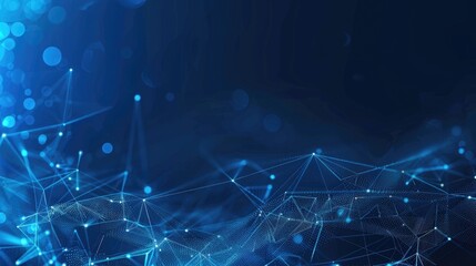 Poster - Abstract blue digital network background with lines and nodes. Background image of glowing digital wave waving and flowing at blue background. Network. Technology and data visualization design. AIG55.