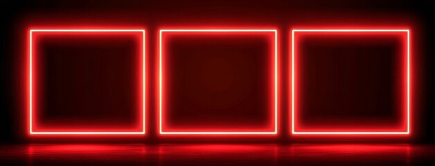 Poster - A neon light frame set is comprised of glowing red glass shapes on a dark background, luminous geometric rectangles with rounded corners, and is well-suited for futuristic glossy banner borders, as