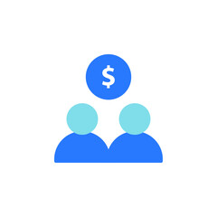 Poster - Teamwork and Business Icon Representing Collaboration and Financial Growth in a Professional Environment with Two Figures and Dollar Sign Above
