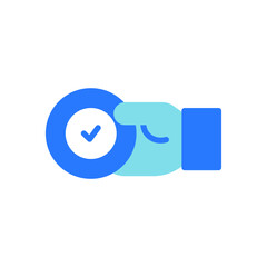Poster - Graphic Icon of a Hand Holding a Checkmark Symbol Representing Approval and Success in Business Teamwork and Collaboration Process