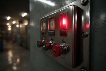 Poster - Industrial control panel with illuminated indicators, switches, and gauges, providing a close-up view of the machinery and its functionality, enhancing usability.