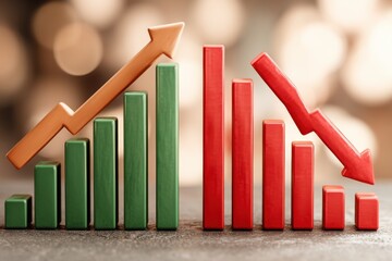 Aufkleber - Financial market dynamics shown by green growth and red decline in chart illustration, economic trends, representing progress and loss in investment strategies.