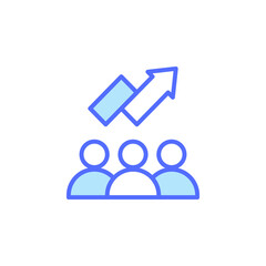 Poster - Icon Representing Team Work and Business Growth with Abstract Figures and Progress Arrow in Modern Digital Style