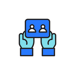 Poster - Hands Holding Business Icon Representing Team Work and Collaboration in a Professional Meeting Environment for Innovative Projects and Strategic Planning