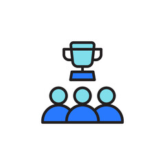 Poster - Diverse Team Celebrating Success with Trophy Icon Representing Achievement in Business Collaboration and Leadership During Professional Gathering
