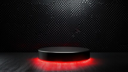Poster - Black podium with red light, on black background. Product display, presentation, stage concept