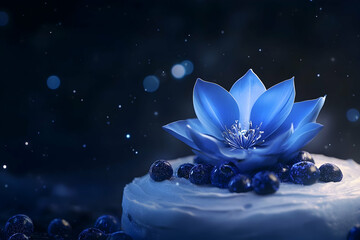 Poster - Night-time dessert with a luminous blue flower.