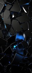 Poster - Shattered glass, dark blue glow, abstract background, digital art