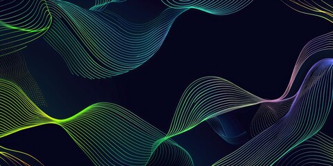 Poster - Abstract dark background with green and blue wavy lines. Background image of green and blue digital wave with dark blue background. Digital art for futuristic and modern design. Curve line. AIG51.
