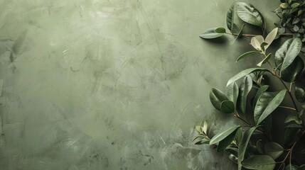 Poster - Abstract waves of flowing fabric in neutral tones. Background image of green leaves growing at green background with blurring background. Modern textile and fabric design concept. Environment. AIG51.