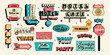 © Dukhanina Ekaterina - Retro sticker set. Motel signboards, direction signs, words, retro summer vibes and trip elements. Vector illustration in vintage style