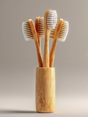 Poster - A collection of artistic bamboo toothbrushes in a colorful holder.