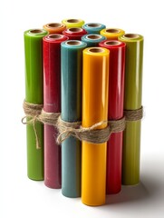 Poster - Colorful glue stick materials bound together with twine, showcasing vibrant hues and textures.