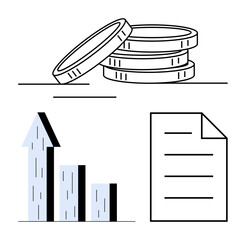 Poster - stacked coins, chart with arrow showing growth, and document outline. ideal for finance, business, i