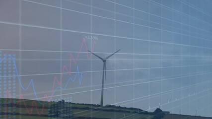 Poster - Wind turbine being visualized in illustration, showing translucent grid with colored line charts