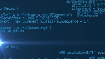 Poster - Computer monitor displaying C++ code in IDE window, featuring bright lens flare effect