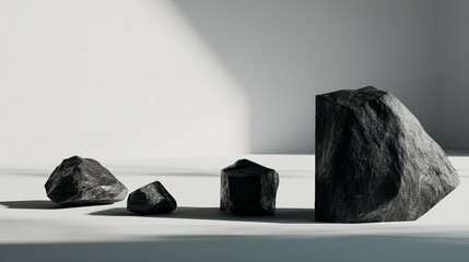 Poster - Geometric, dark stones arranged on a white surface.