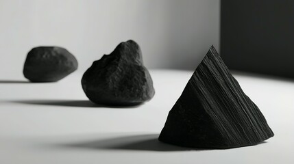 Poster - Three dark stones arranged on a light surface.