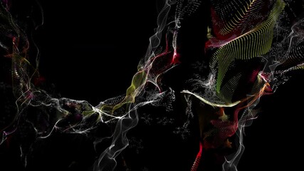 Poster - Futuristic video animation with particle wave object in slow motion, 4096x2304 loop 4K